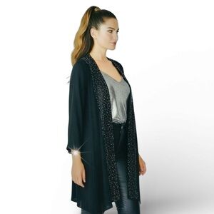 PARISLINE vintage black asymmetrical evening cardigan sparkling studs large